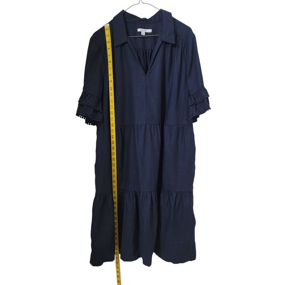 Chico’s Size 3 (US 16) Navy Blue Linen Tiered Midi Dress with Pockets, Like New - Picture 7 of 14